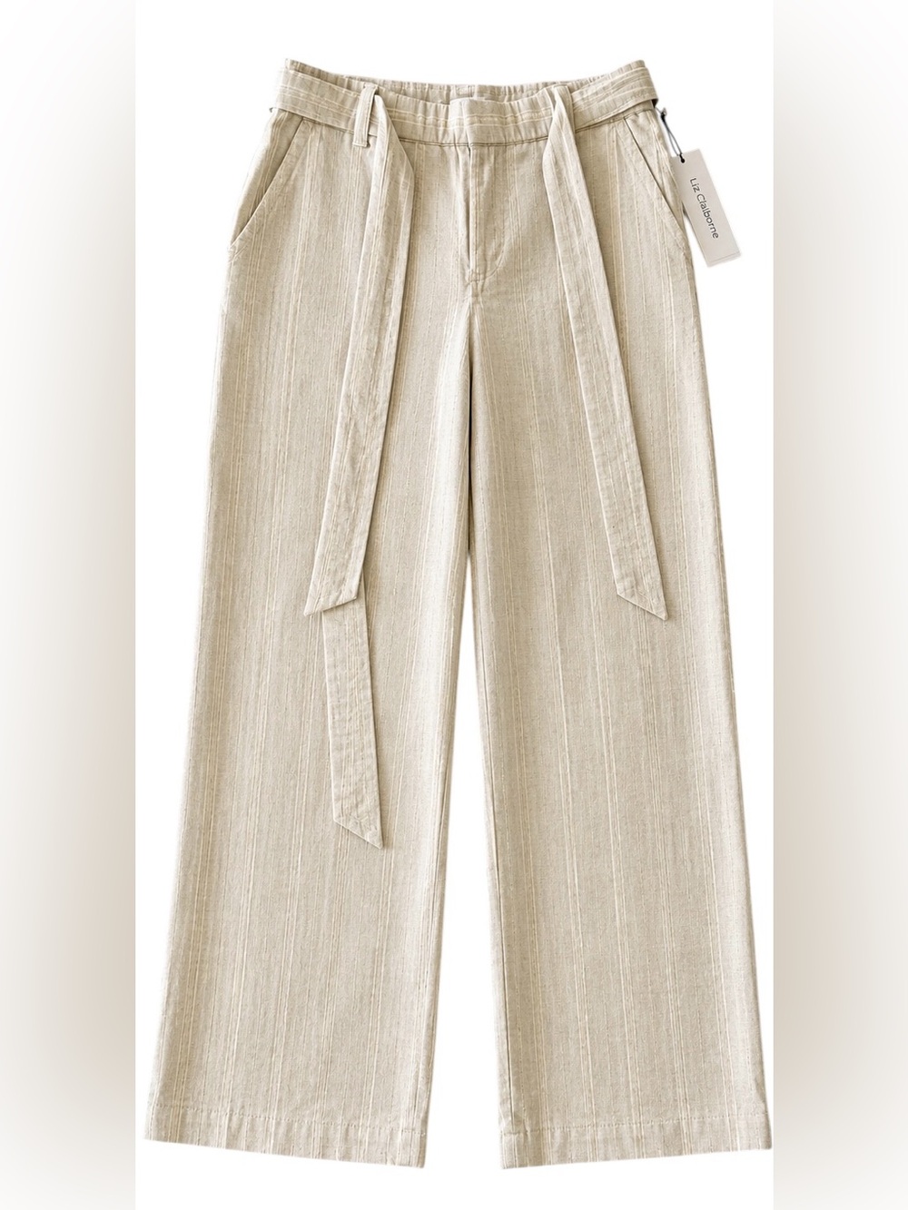 Liz Claiborne White Beige Gold Striped Linen Cotton Blend Lounge Pants Size S